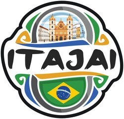 Itajai Brazil Flag Travel Souvenir Sticker Skyline Landmark Logo Badge Stamp Seal Emblem Coat of Arms Vector Illustration SVG EPS