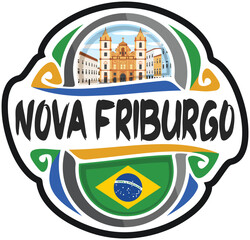Nova Friburgo Brazil Flag Travel Souvenir Sticker Skyline Landmark Logo Badge Stamp Seal Emblem Coat of Arms Vector Illustration SVG EPS