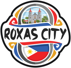 Roxas City Philippines Flag Travel Souvenir Sticker Skyline Landmark Logo Badge Stamp Seal Emblem Coat of Arms Vector Illustration SVG EPS