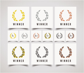 表彰, 賞,大会,アワード, 月桂樹, ローレル, 金, 銀, 銅　WINNER, 勝利, 1位, 2位, 3位, ドローイング, ヴィンテージ, おしゃれ, 受賞, ランキング, アイコン, ロゴ