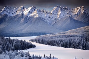 Snowy winter scenery in the Canadian Rocky Mountains Kananaskis Country Alberta Canada - obrazy, fototapety, plakaty