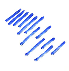 Set of hand-drawn Blue Marker strokes. Long thin and thick traces of Marker. Raster illustration, isolated on white.