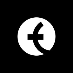 T on white round. T company name initial letters icon.