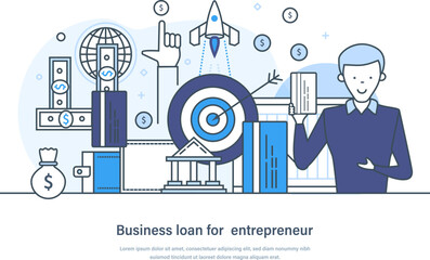 Business loan for entrepreneurs and small business financial concept. Small companies and startup development, investments in innovative business ideas web banner thin line design