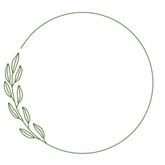 Green leaves. Vector round frame. Hand drawing leaf