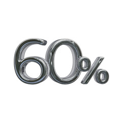 60 percent 3D number with silve color