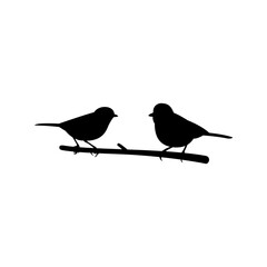 vector drawing two birds sitting on branch
