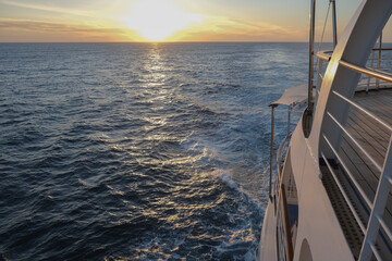 Panoramic scenic sunset sunrise twilight blue hour scenery seascape during Mediterranean cruise on...