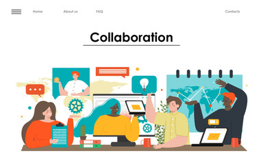 Vector business landing page team work concept