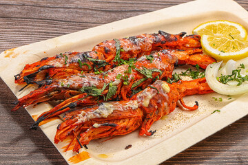 Indian cuisine - grilled prawn with spices