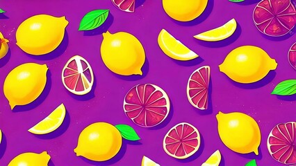 Fototapeta na wymiar Tropical Fruits, Colorful and Fun Background image with Generative AI.