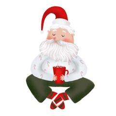 santa claus isolated on white with cup 