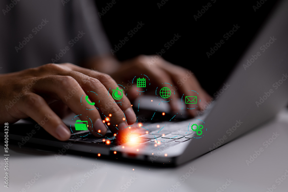 Poster internet service or app for business personal assistant. a remote employee assists with various acti
