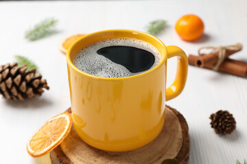 Concept of Christmas and Happy New Year, Christmas coffee, close up