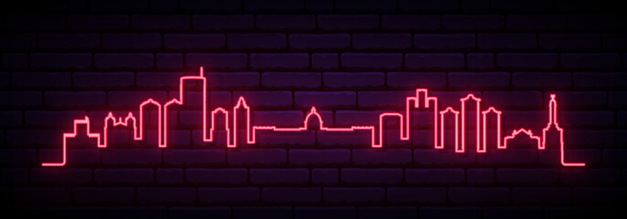 Red neon skyline of Santo Domingo. Bright Santo Domingo City long banner. Vector illustration.