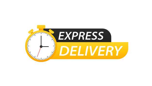 Express delivery logo. Timer icon with inscription for express service. Delivery concept. Fast delivery. Quick shipping icon. Vector illustration