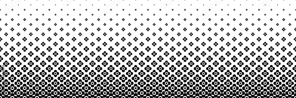 Poster horizontal halftone of black flowers design for pattern and background.