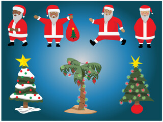 Various Santas and Christmas Trees