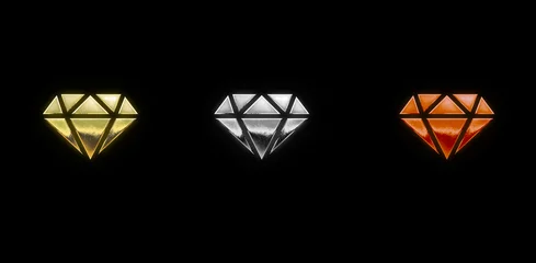 Fotobehang Diamond Luxury realistic golden silver and bronze texture icons on black background © william