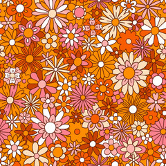 Fun retro orange floral print illustration