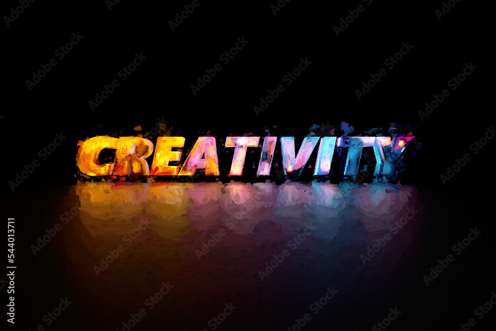 Fototapete modern and futuristic creativity 3d text in a mixture of red and blue, beautiful reflection floor
