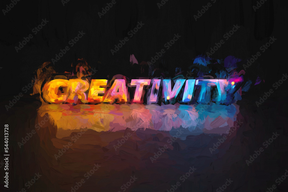 Fototapete modern and futuristic creativity 3d text in a mixture of red and blue, beautiful reflection floor