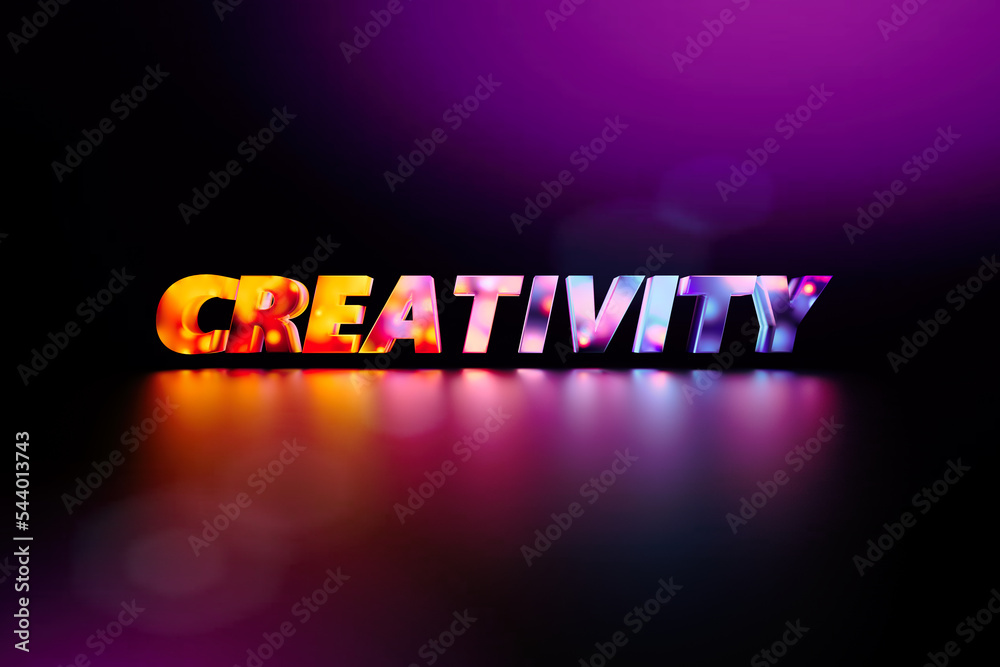 Fototapete modern and futuristic creativity 3d text in a mixture of red and blue, beautiful reflection floor