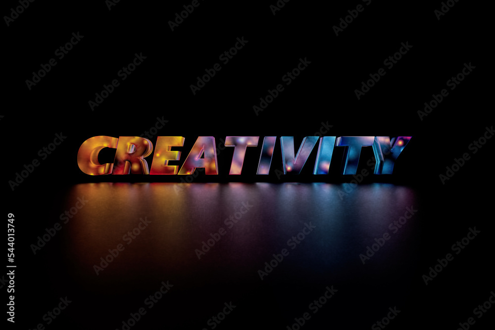 Fototapete modern and futuristic creativity 3d text in a mixture of red and blue, beautiful reflection floor