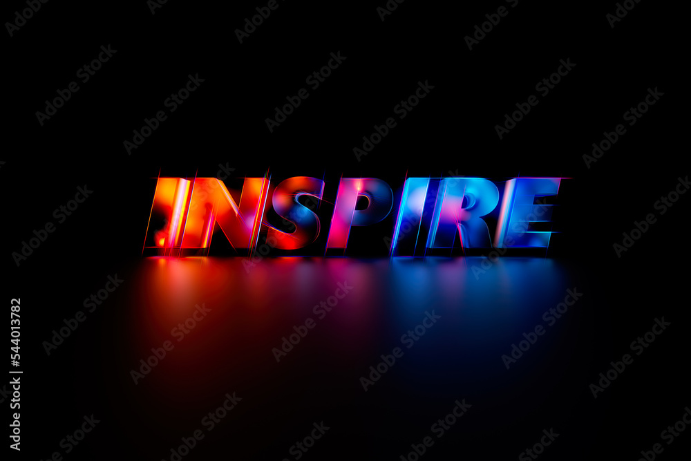 Fototapete modern and futuristic inspire 3d text in a mixture of red and blue, beautiful reflection floor