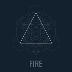 The symbol of the fire, one of the symbols of alchemy. Alchemy element, line, triangle and circle symbols. Sacred geometry magic sign futuristic vector design. One of the four elements.