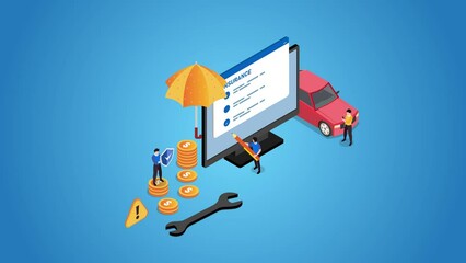 Group of people fill car insurance form on computer