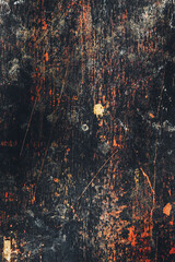Dark texture of old scratched wood  grunge.  Vintage plywood scratches, stain, paint splats, spots.