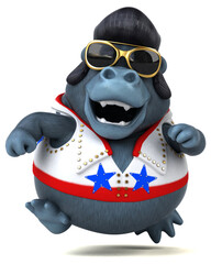 Fun 3D cartoon illustration of a rocker gorilla
