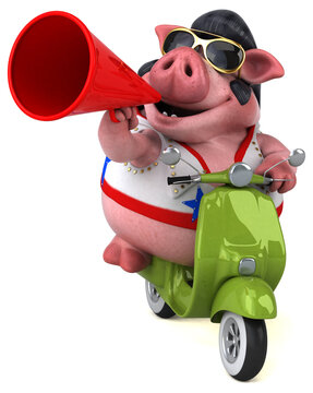 Fun 3D cartoon illustration of a pig rocker