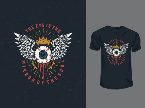 The eyes and the angel wings vintage t-shirt design