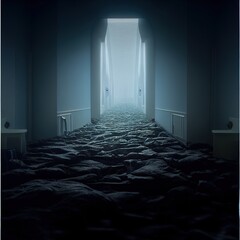 Illustration of a depression: dark corridor with broken pavement to get through, created with generative AI	