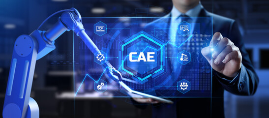 CAE Computer-aided engineering. Cobot robotic arm 3d render.