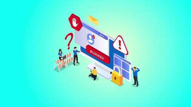 People using computer with blocked internet site