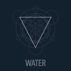 The symbol of the fire, one of the symbols of alchemy. Alchemy element, line, triangle and circle symbols. Sacred geometry magic sign futuristic vector design. One of the four elements.