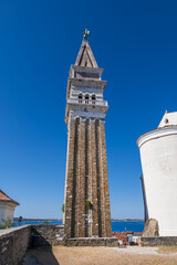 Bel Tower Of St George Church In Piran, Slovenia