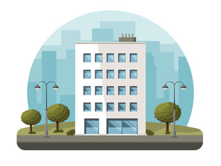 Apartment building on a city background. Urban landscape