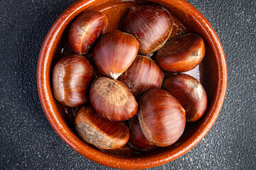 chestnuts edible snack meal food on the table copy space food background rustic top view