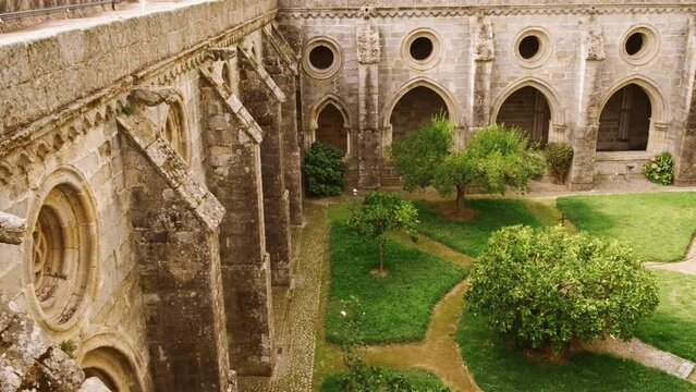 Wide view of the cloisters of the Cathedral of Evora, Portugal, one of the oldest and most important local monuments dating to 1746