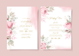 Floral wedding invitation and menu card template