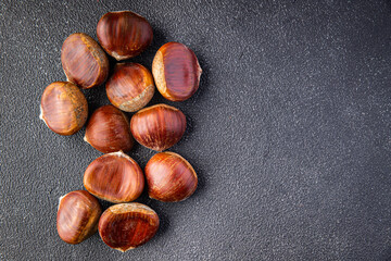 chestnuts edible snack meal food on the table copy space food background rustic top view