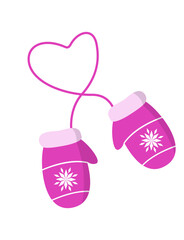 Winter pink mittens with snowflakes. Vector illustration of mittens with snowflakes. Vector hand-drawn illustration in cartoon style. Winter fashion. Christmas accessories.