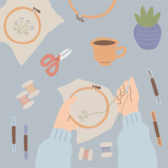 Collection elements for drawing, knitting and embroidery. Hand drawn illustration isolated