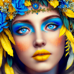 ukrainian woman, woman, ukraine, face, fashion, makeup, model, make-up, eyes, people, lips, art, hair, person, glamour, flag, eye, cosmetics, blue, sensuality, flowers, skin, studio, flower, spring