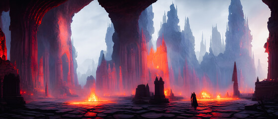 Artistic concept of painting a scary and dangerous landscape