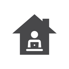Fototapeta na wymiar Home office black vector icon. Working from home filled symbol.